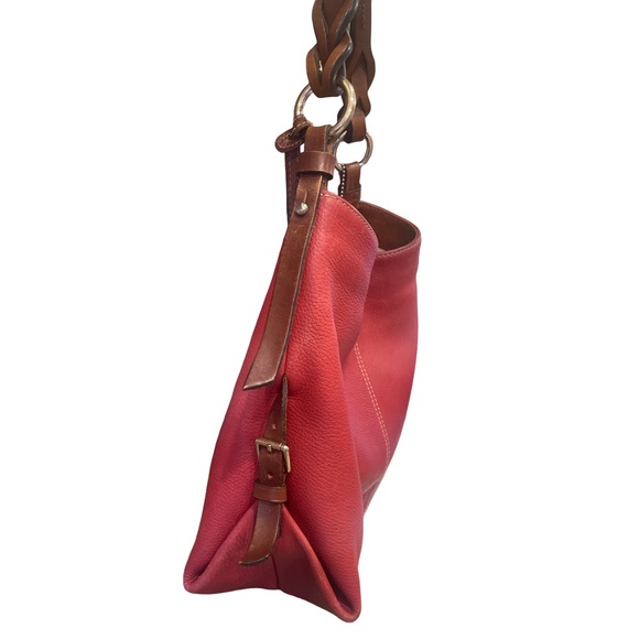 Dooney & Bourke Red Pebbled Leather Hobo with Braided Handle & Diagonal Zips Y2K - Picture 4 of 12